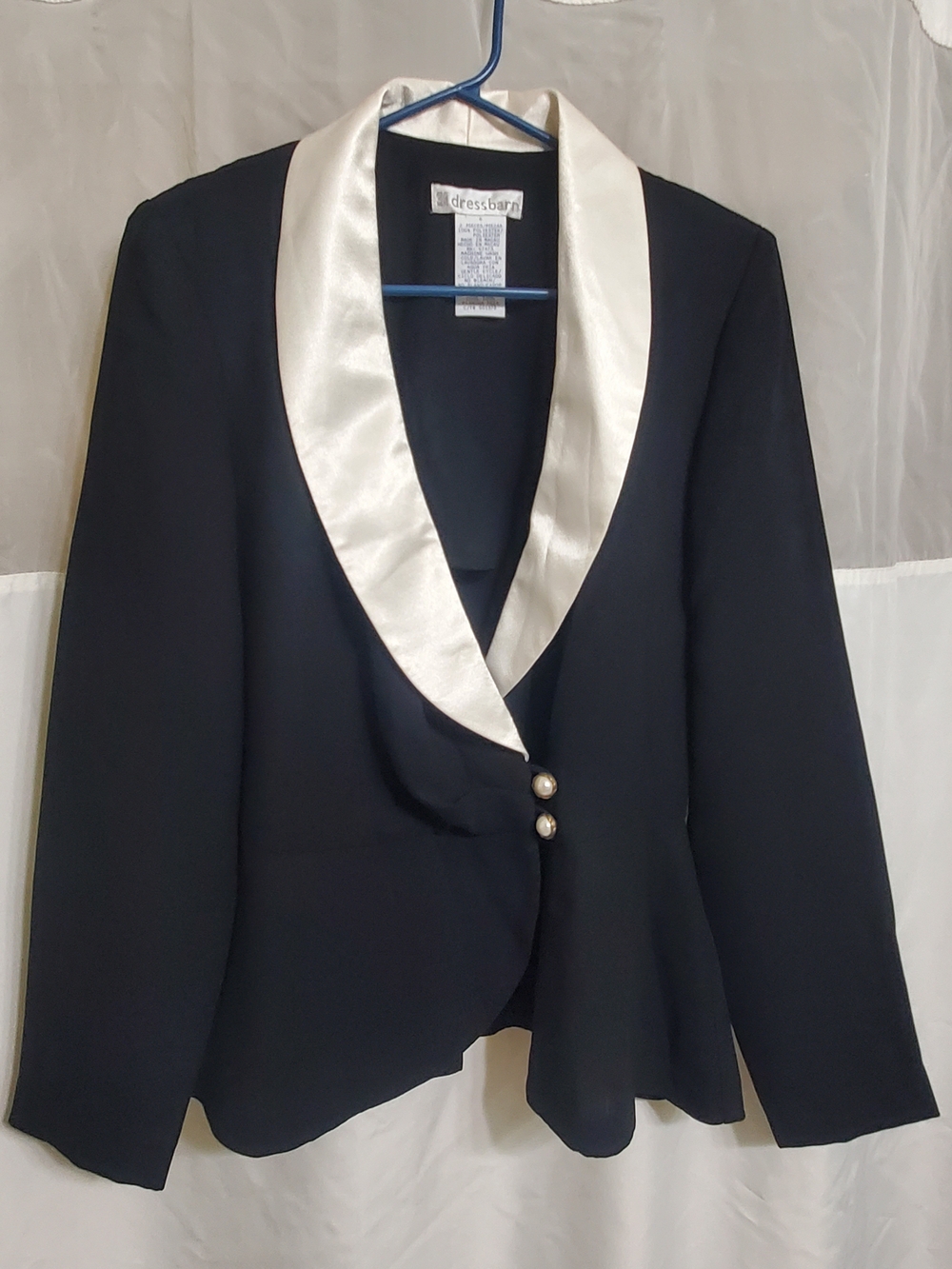 dressbarn Black Blazer with Cream Satin Shawl Collar